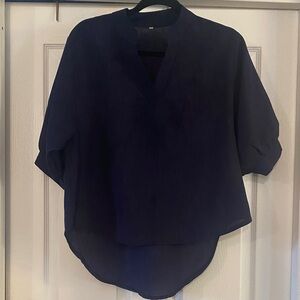 Navy Blue V-Neck Linen Top